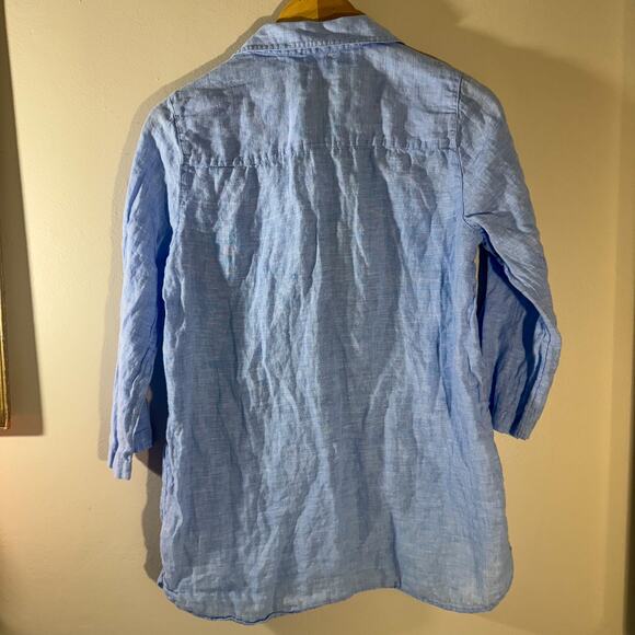 Jones & Co. 100% Linen Sky Blue Tunic Blouse | Roll-Tab Sleeve Popover (Size S) - Picture 5 of 6